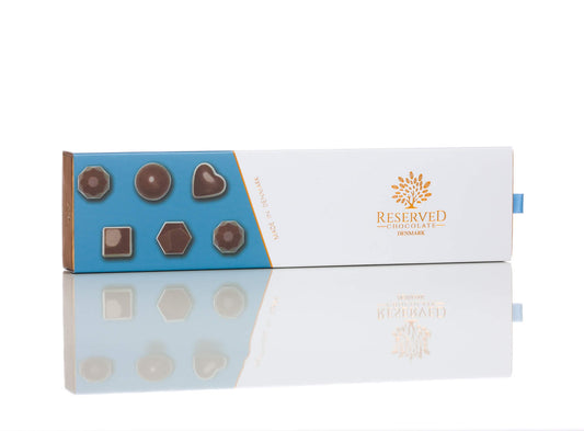 Fyldte chokolader med mælkechokolade - gaveæske med 6 stk.
