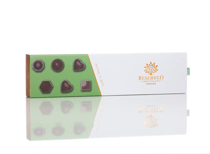 Fyldte chokolader med mørk chokolade - gaveæske med 6 stk.