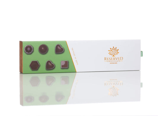 Fyldte chokolader med mørk chokolade - gaveæske med 6 stk.